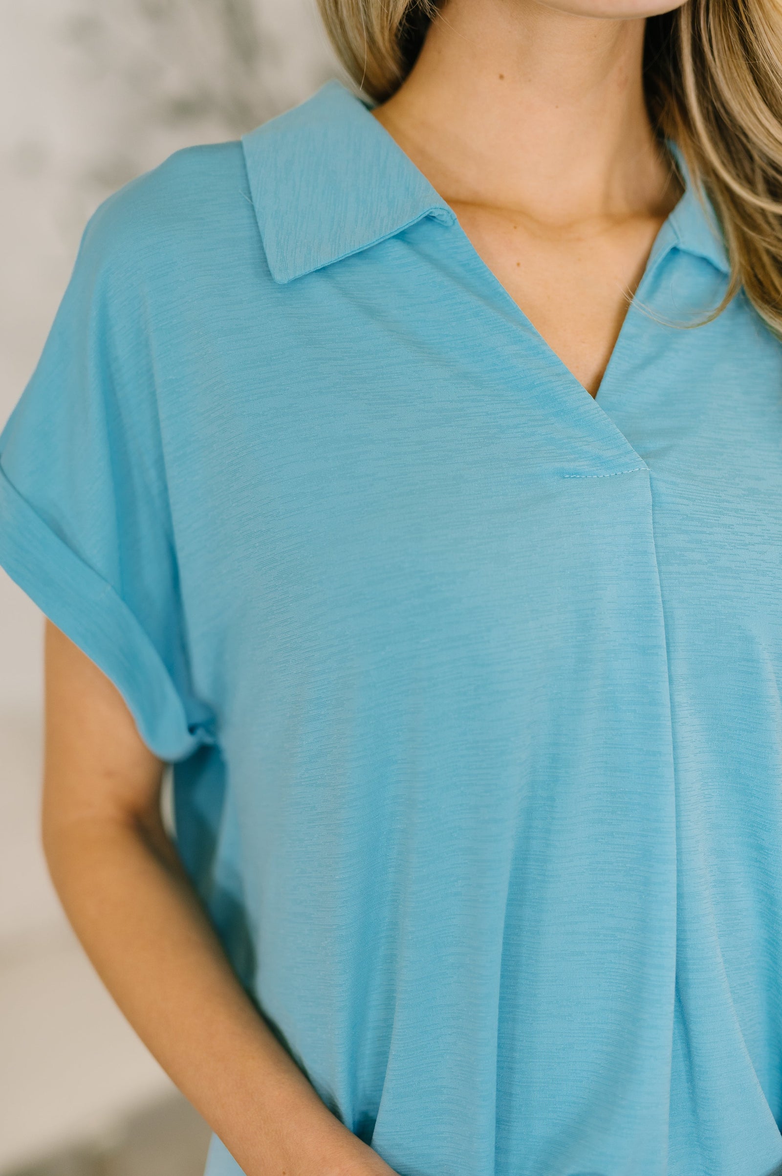 Sea You Soon Collared Top in Costal Blue (SM-3X)