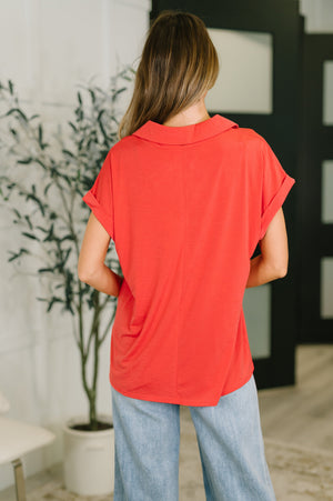 Sea You Soon Collared Top in Hot Coral (SM-3X)
