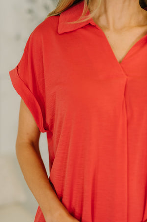 Sea You Soon Collared Top in Hot Coral (SM-3X)