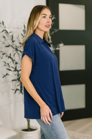 Sea You Soon Collared Top in Navy (SM-2X)