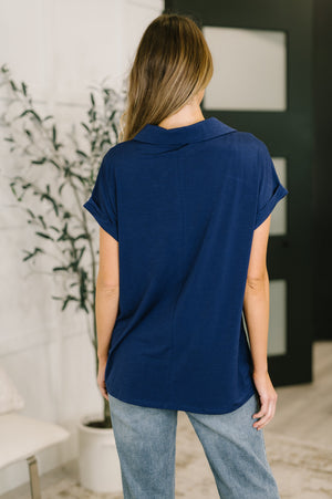 Sea You Soon Collared Top in Navy (SM-2X)