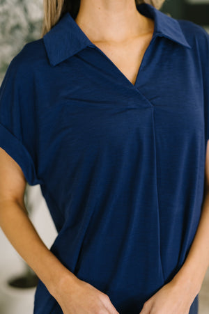 Sea You Soon Collared Top in Navy (SM-2X)
