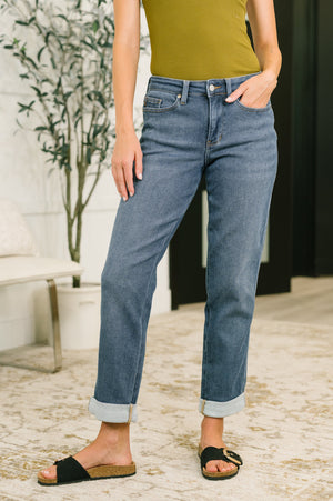 Judy Blue Shane Mid Rise Billie Boyfriend Jean in Dark Cozy Indigo (0-24)