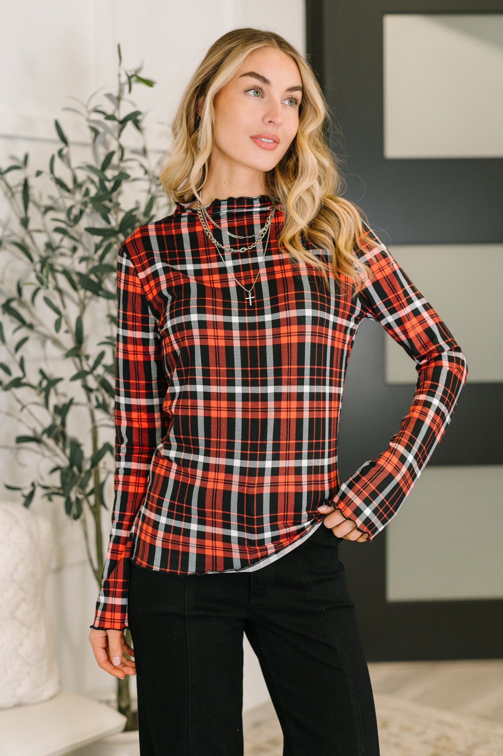 She's Always Changing Plaid Lettuce Hem Top (SM-3X)