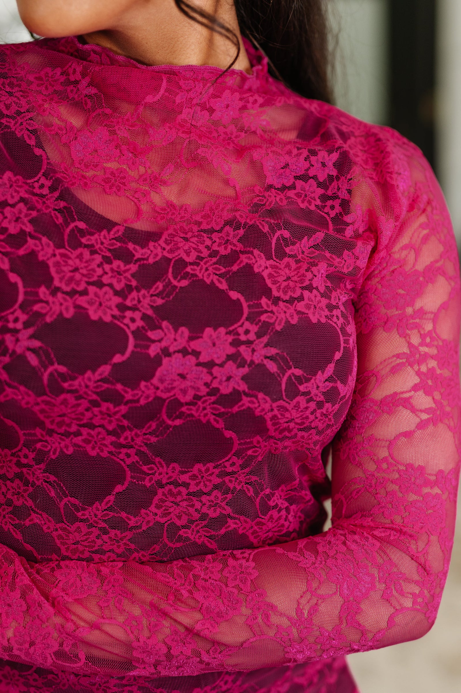 Sheer Intentions Lace Layering Top Fuchsia (SM-3X) - STB Boutique