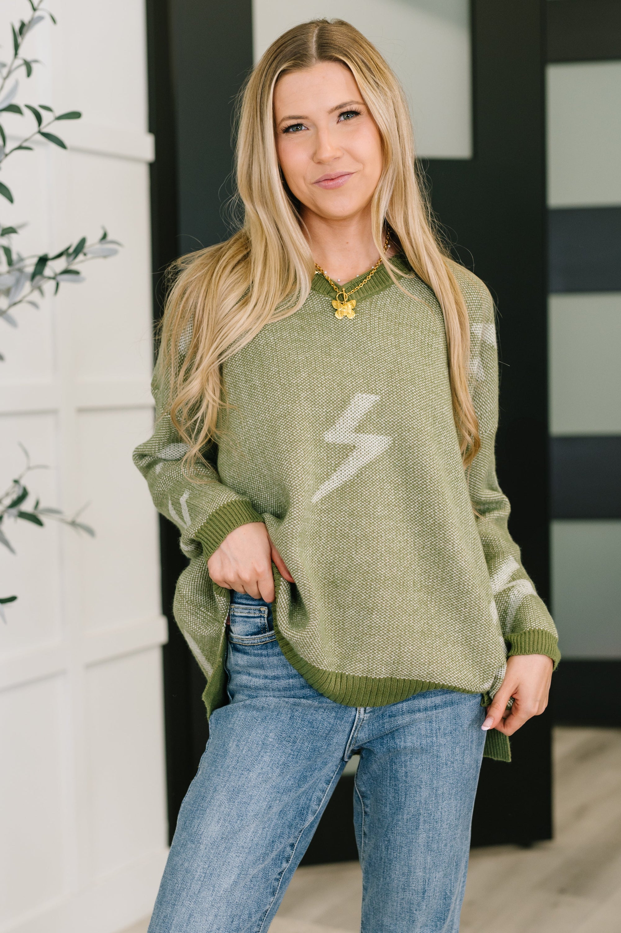 Shock Value V-Neck Sweater in Olive (SM-XL)