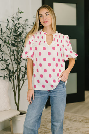 Shopping Spree Notched Neck Puff Sleeve Blouse (SM-XL)