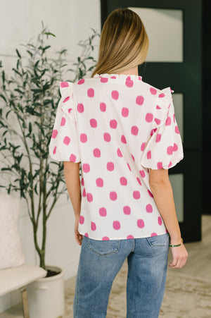 Shopping Spree Notched Neck Puff Sleeve Blouse (SM-XL)