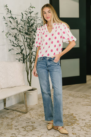 Shopping Spree Notched Neck Puff Sleeve Blouse (SM-XL)