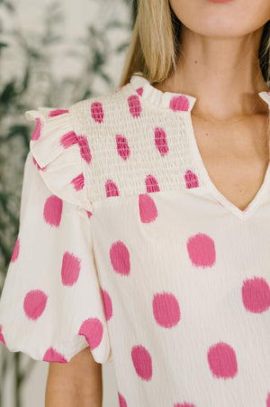 Shopping Spree Notched Neck Puff Sleeve Blouse (SM-XL)