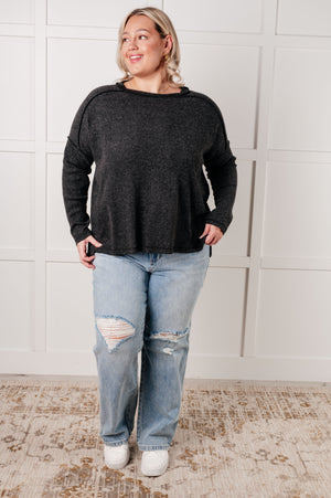 Simply Basic Ribbed Hacci Sweater in Black (SM-3X)