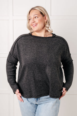 Simply Basic Ribbed Hacci Sweater in Black (SM-3X)