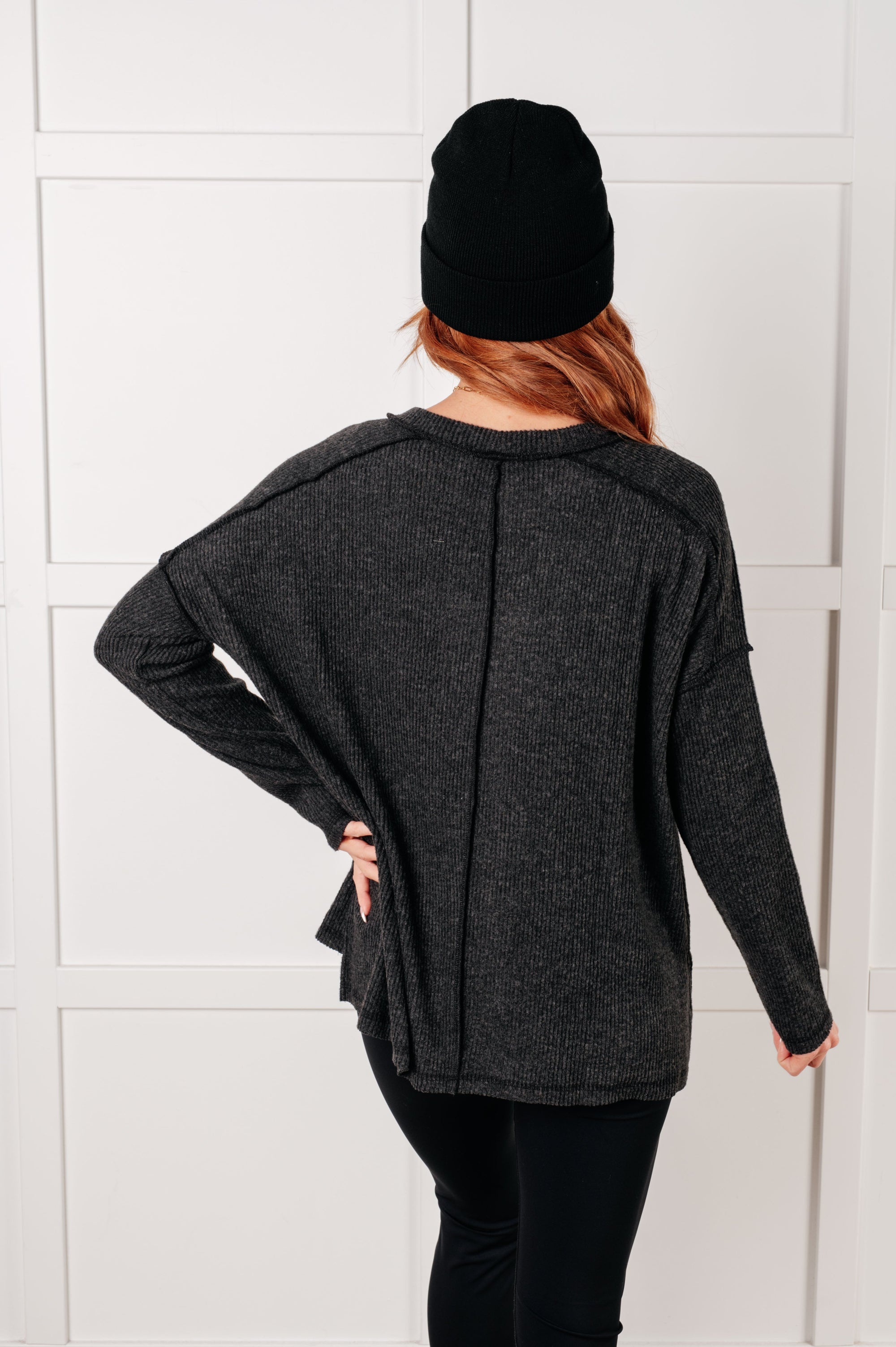 Simply Basic Ribbed Hacci Sweater in Black (SM-3X)