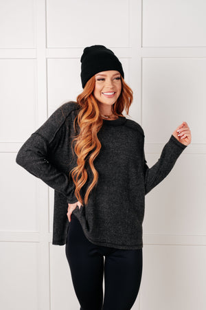 Simply Basic Ribbed Hacci Sweater in Black (SM-3X)