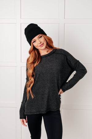 Simply Basic Ribbed Hacci Sweater in Black (SM-3X)