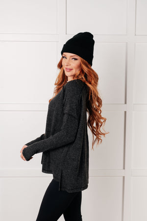 Simply Basic Ribbed Hacci Sweater in Black (SM-3X)