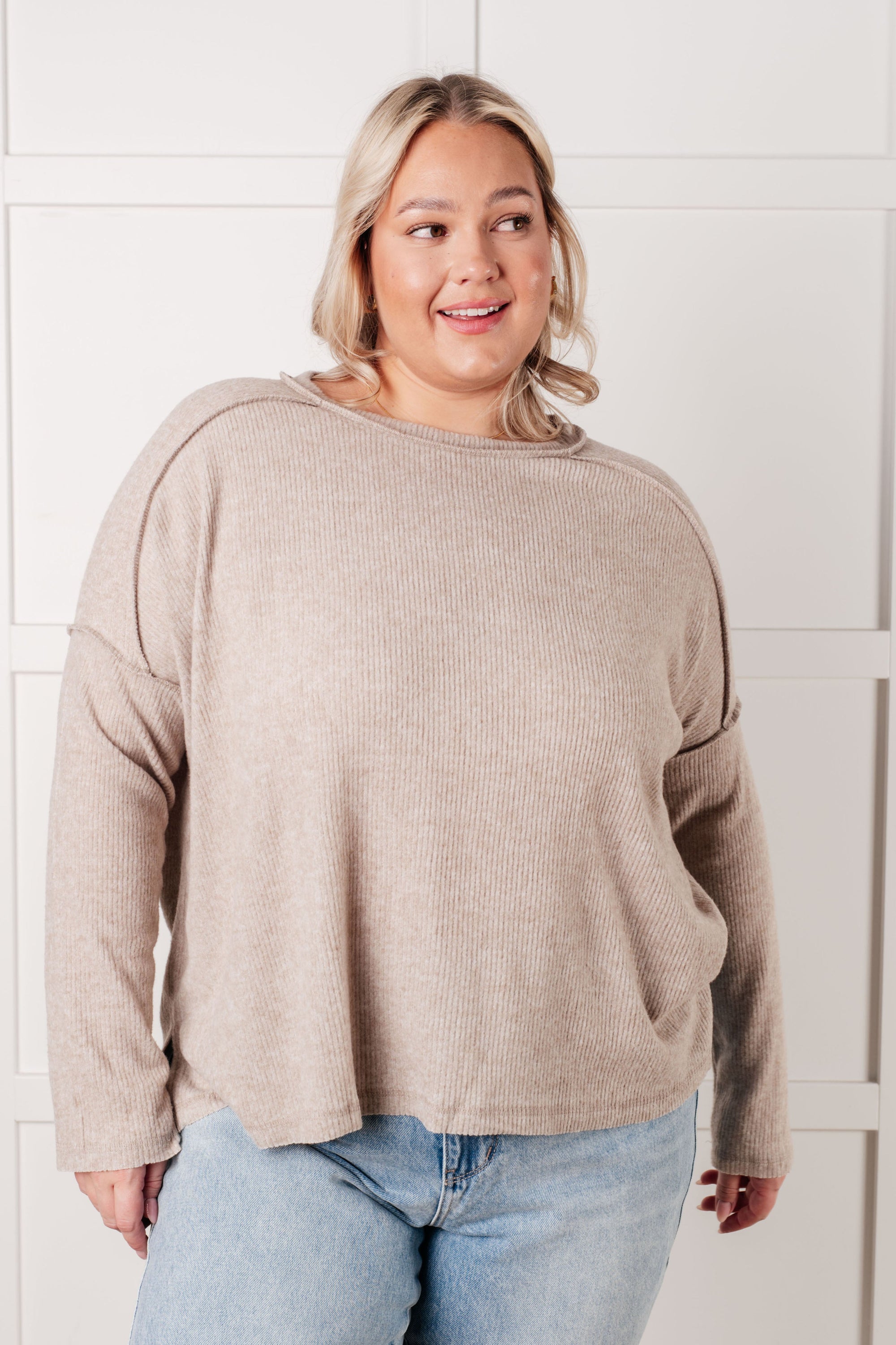 Simply Basic Ribbed Hacci Sweater in H Mocha (SM-3X) - STB Boutique