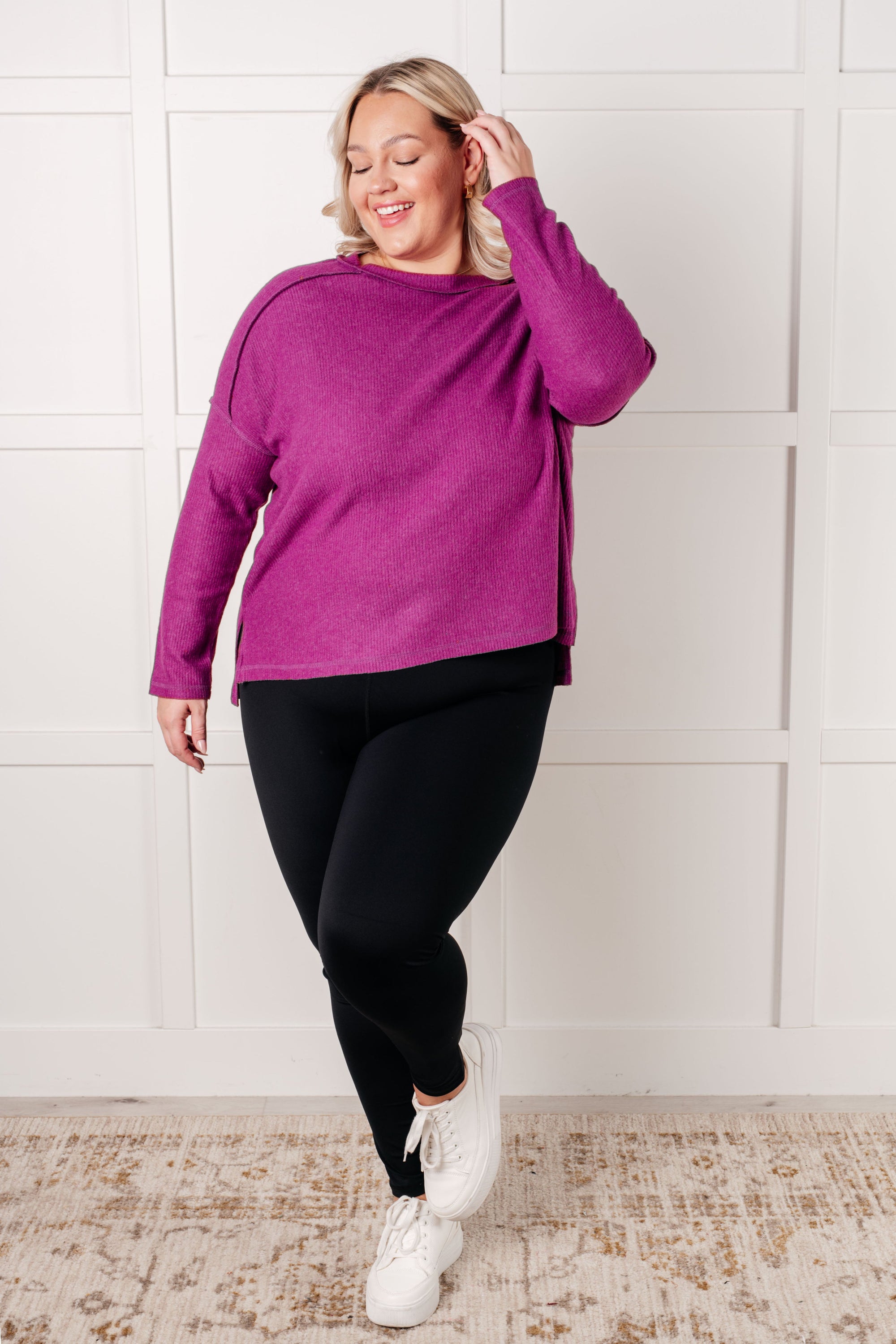 Simply Basic Ribbed Hacci Sweater in Light Plum (SM-3X)