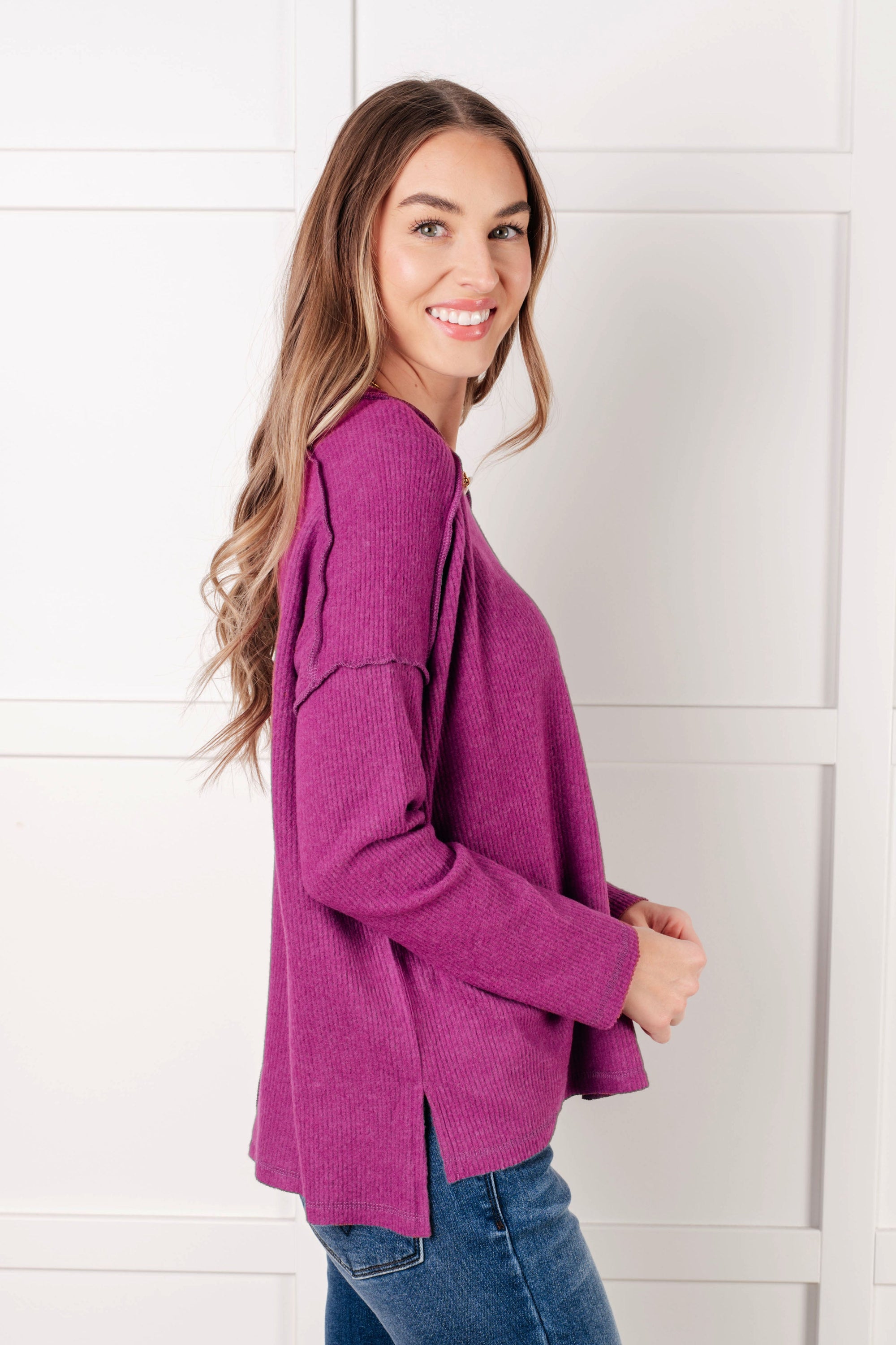 Simply Basic Ribbed Hacci Sweater in Light Plum (SM-3X)