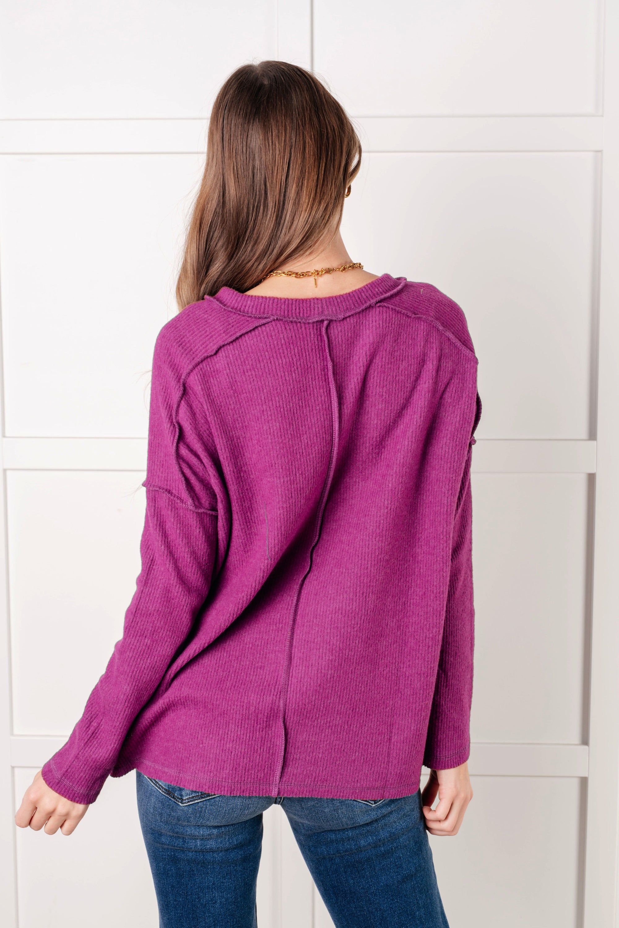 Simply Basic Ribbed Hacci Sweater in Light Plum (SM-3X)