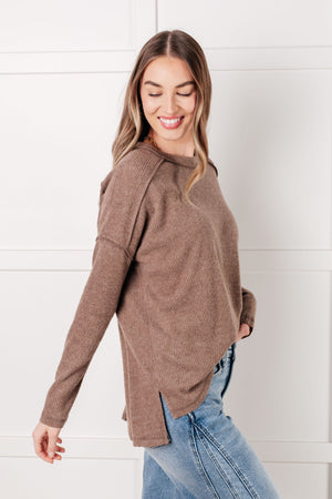 Simply Basic Ribbed Hacci Sweater in Mocha (SM-3X)