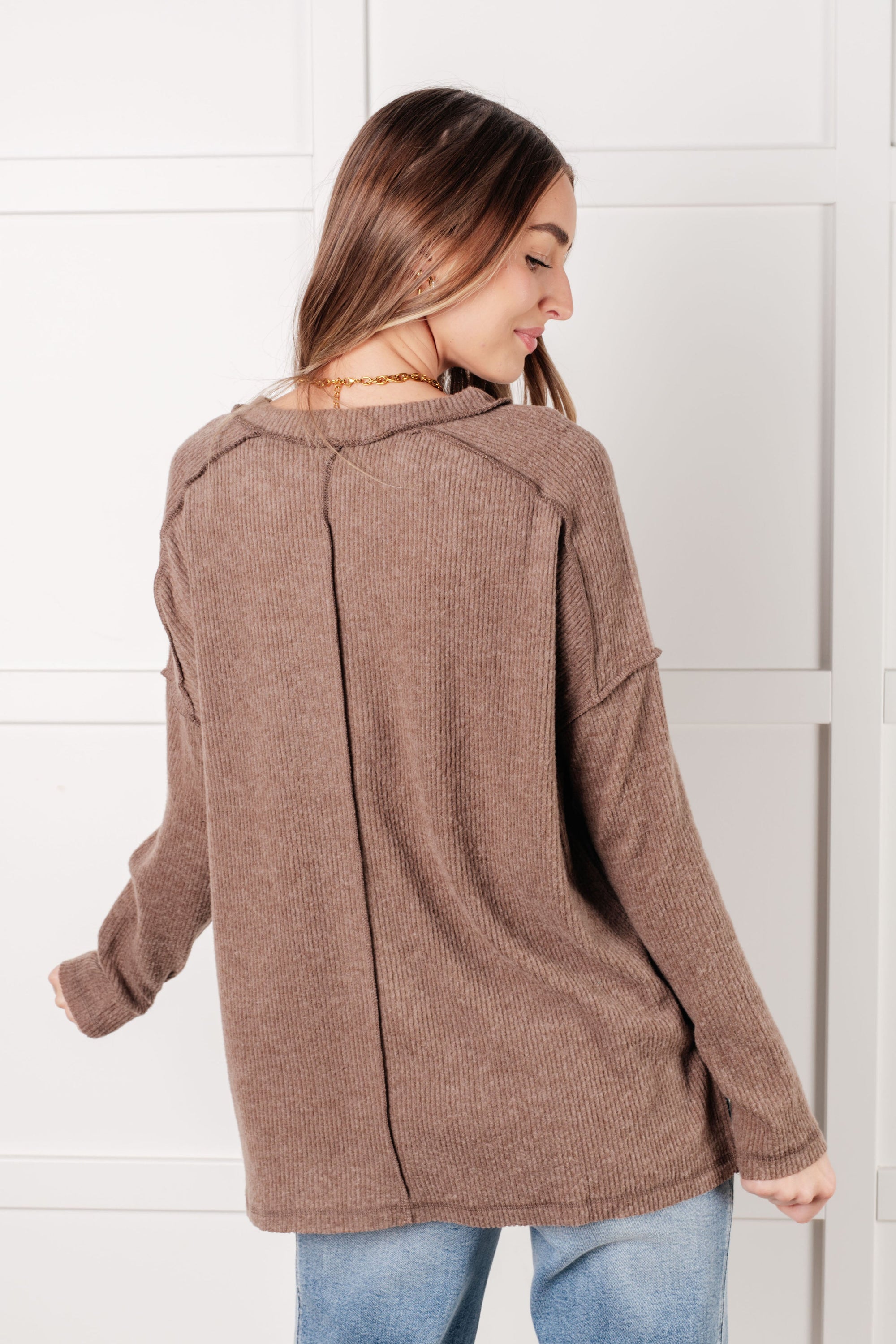 Simply Basic Ribbed Hacci Sweater in Mocha (SM-3X)