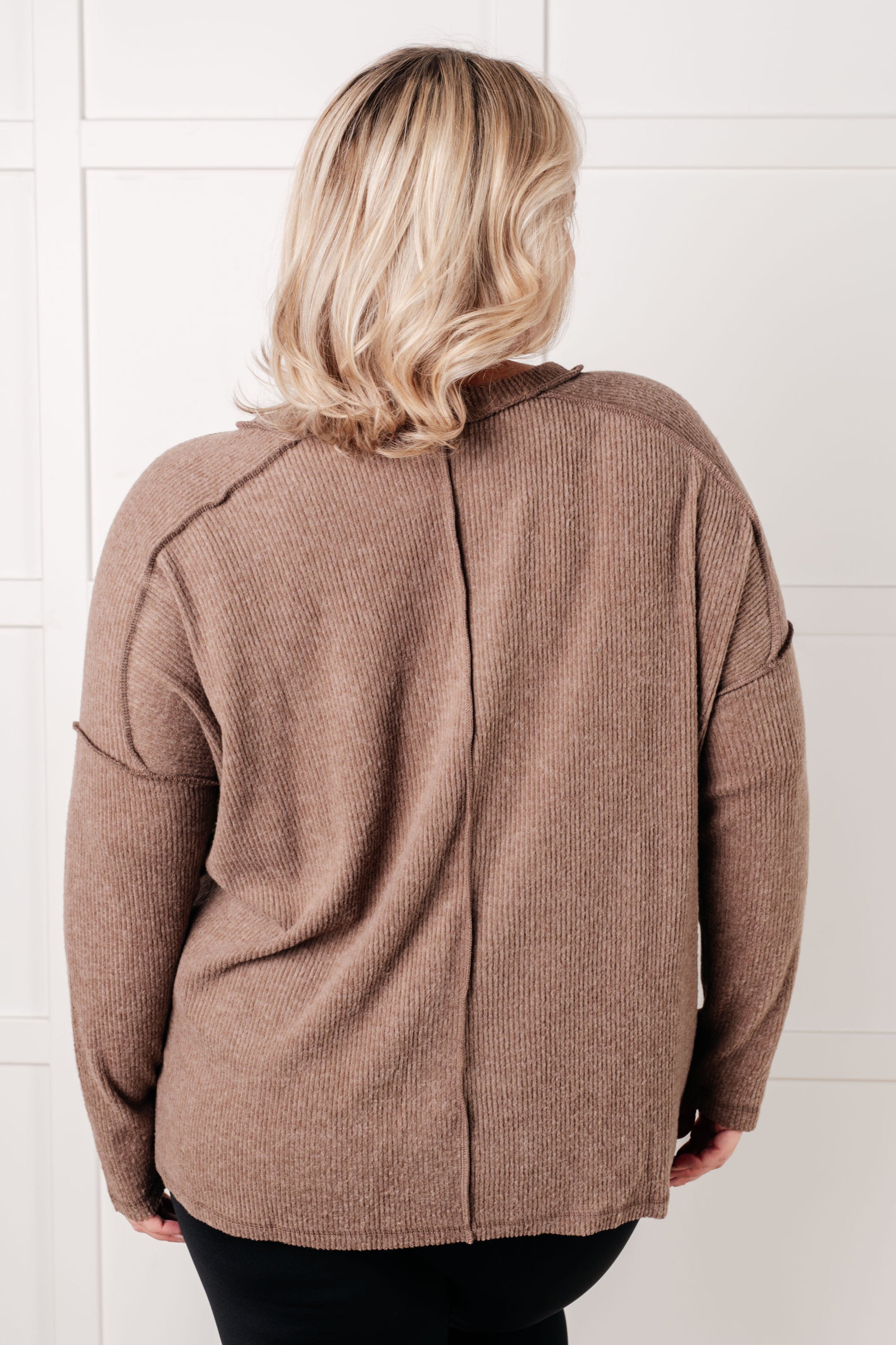 Simply Basic Ribbed Hacci Sweater in Mocha (SM-3X)