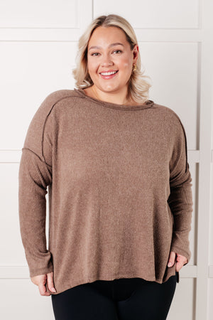Simply Basic Ribbed Hacci Sweater in Mocha (SM-3X)