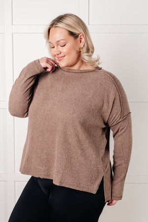 Simply Basic Ribbed Hacci Sweater in Mocha (SM-3X)