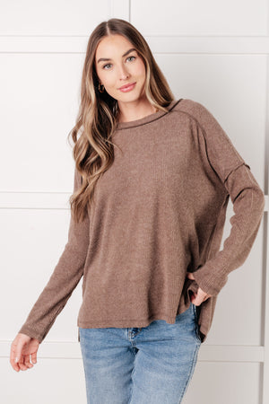 Simply Basic Ribbed Hacci Sweater in Mocha (SM-3X)