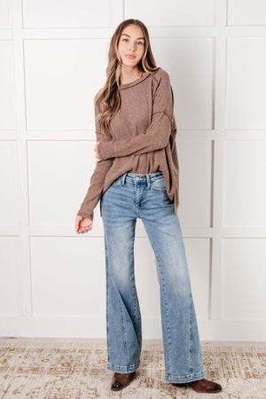 Simply Basic Ribbed Hacci Sweater in Mocha (SM-3X)