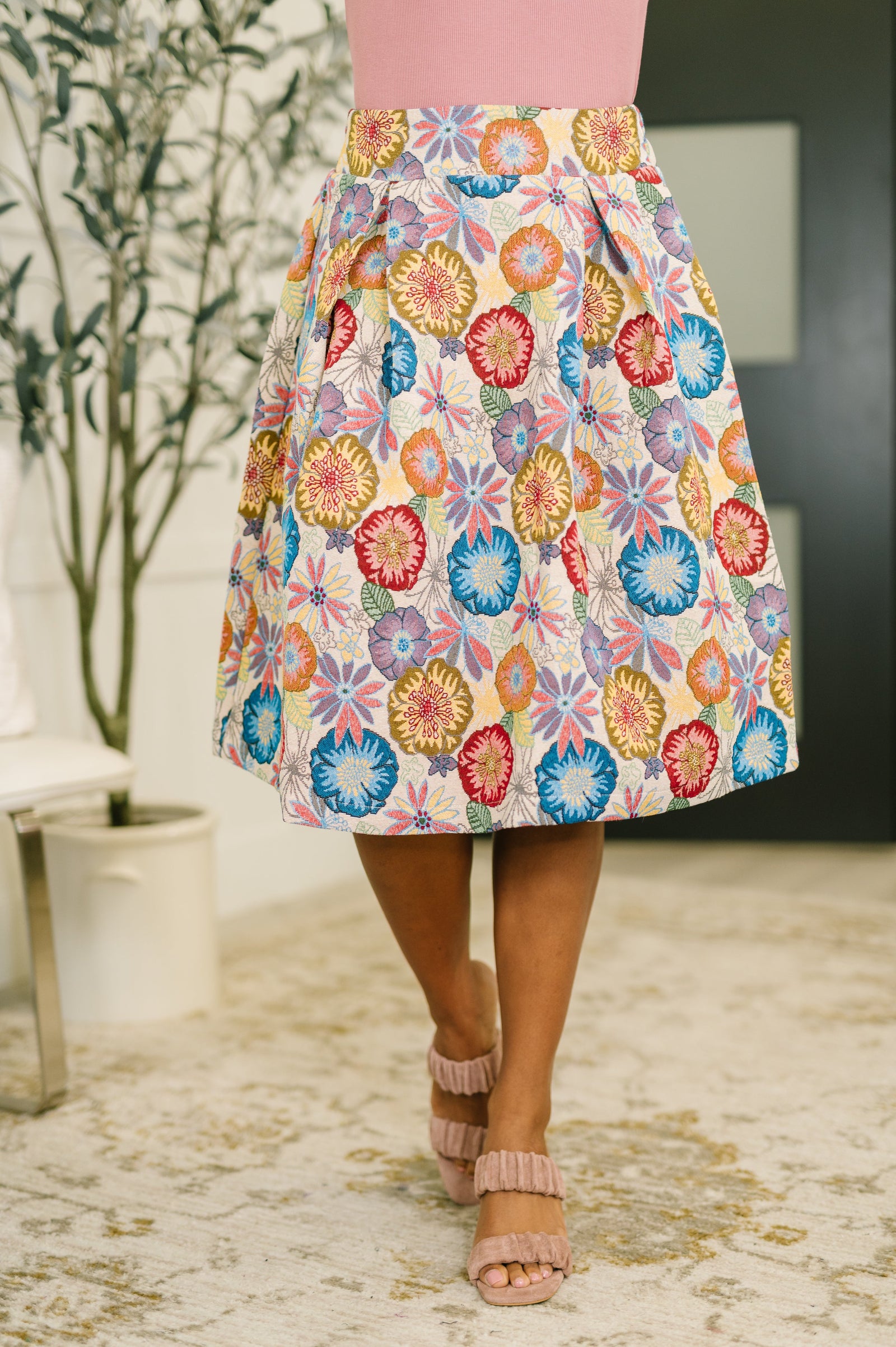 Sound Mind Floral Midi Skirt (SM-3X) - STB Boutique