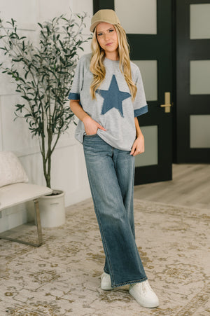 Star Stud Distressed Applique Top (SM-3X)