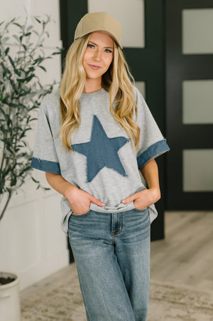 Star Stud Distressed Applique Top (SM-3X)