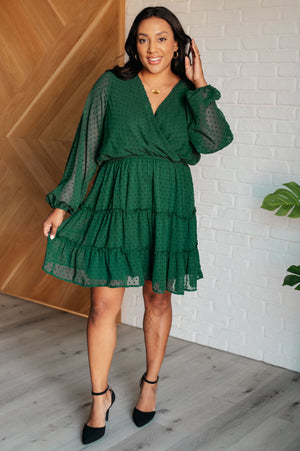 Starlit Glow V-Neck Tiered Dress in Hunter Green (SM-3X) - STB Boutique