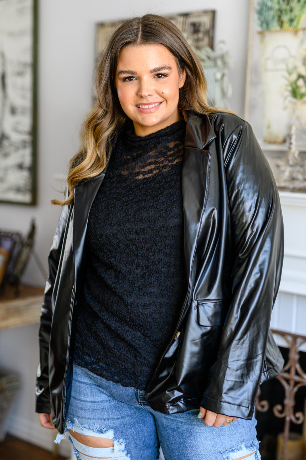 Streets of Dublin Faux Leather Blazer (SM-2X) - STB Boutique