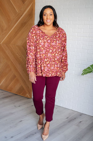 Sunday Brunch Blouse in Rust Floral (SM-3X)