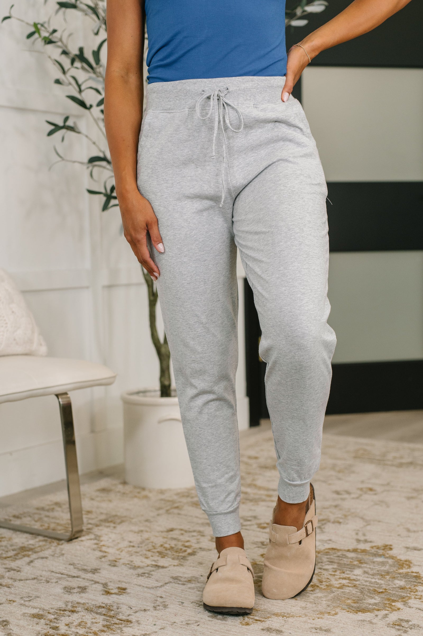 Sweat It High Waisted Joggers in Heather Grey (SM-3X) - STB Boutique