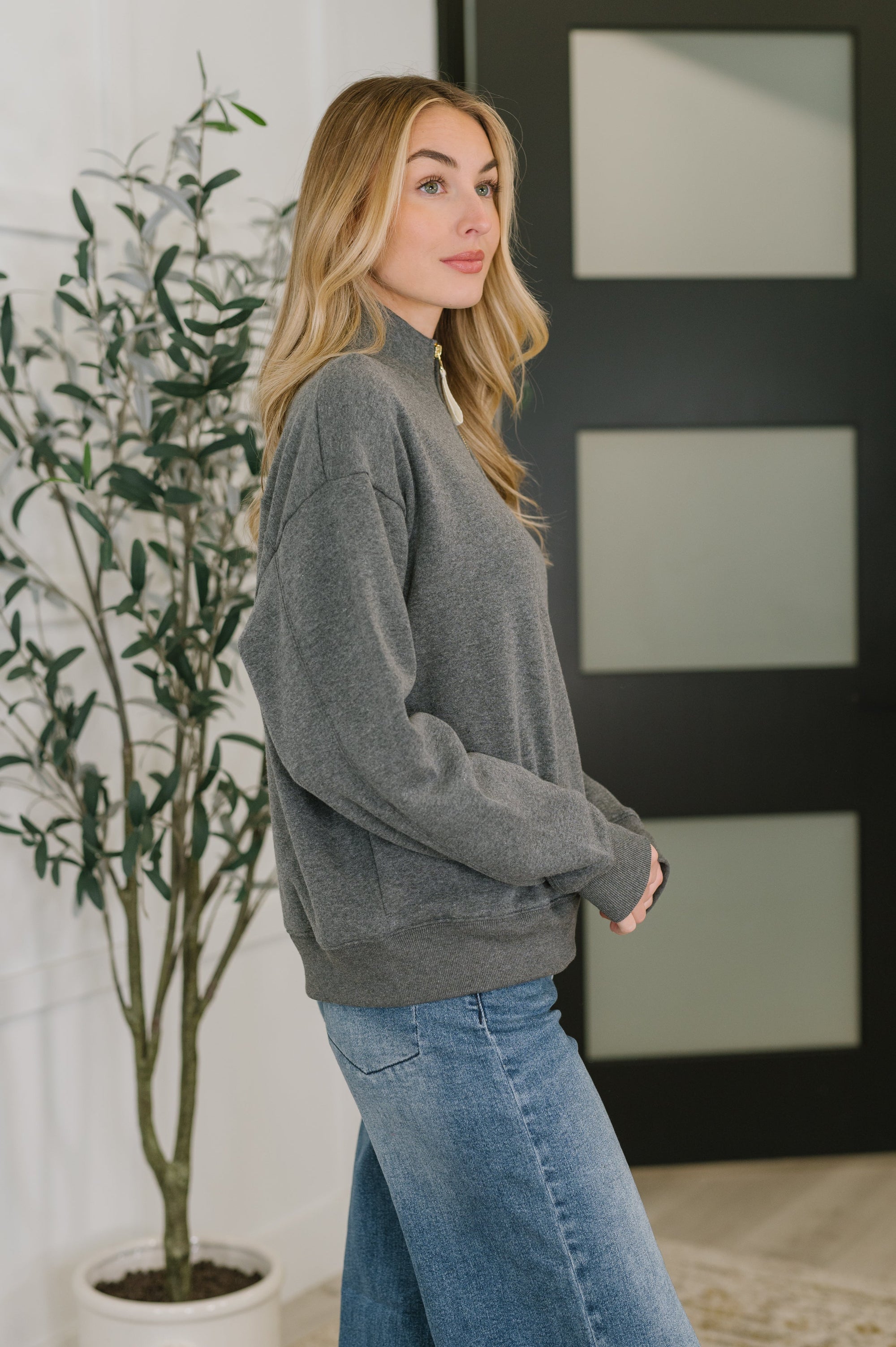 Sweater Weather Half Zip High Neck Pullover in Charcoal (SM-3X)
