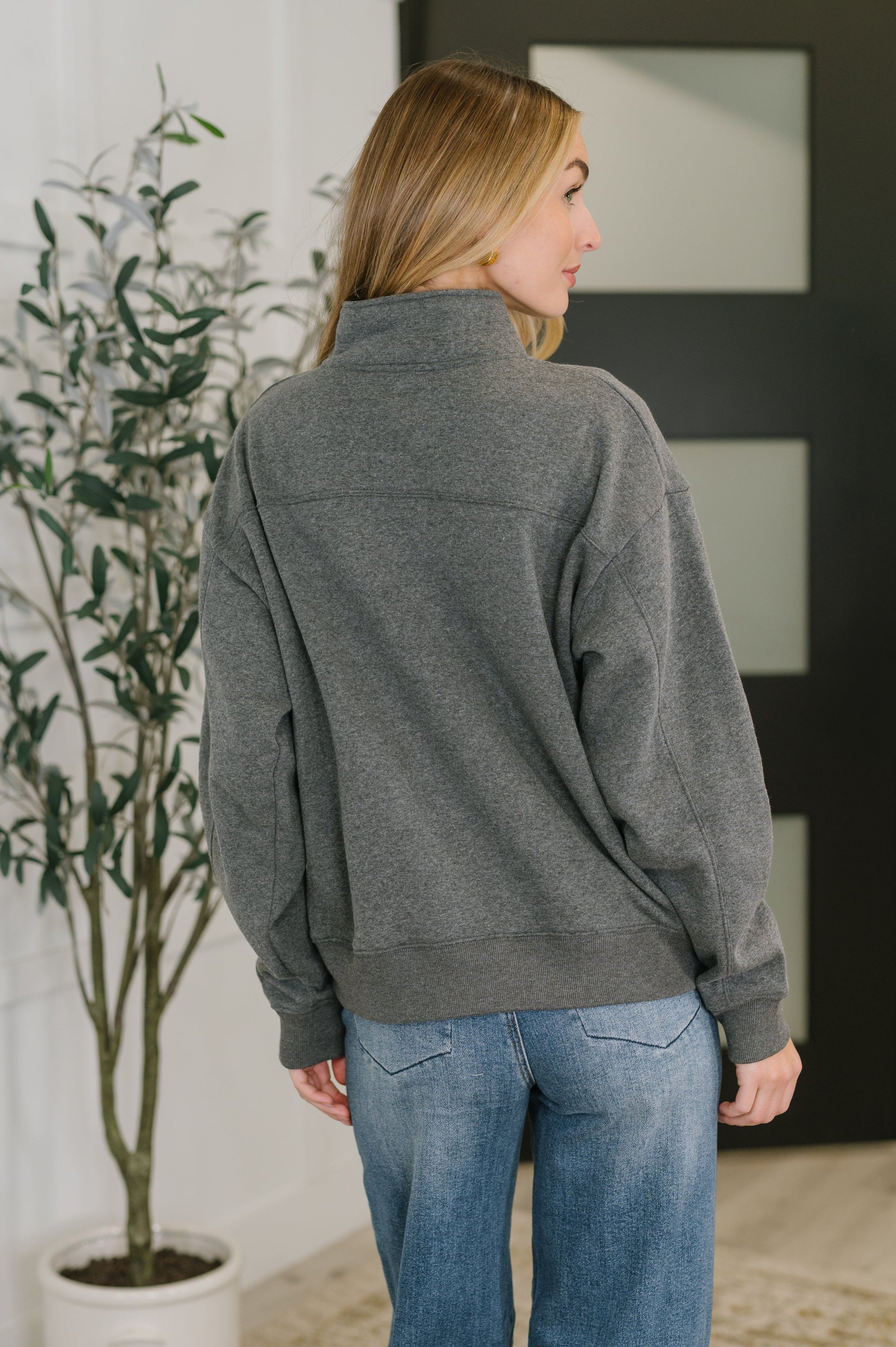 Sweater Weather Half Zip High Neck Pullover in Charcoal (SM-3X)
