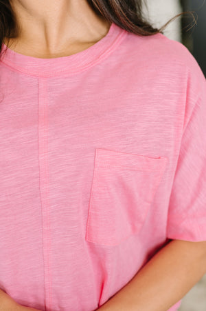 The Layback Relaxed Basic Tee in Pink (SM-3X)
