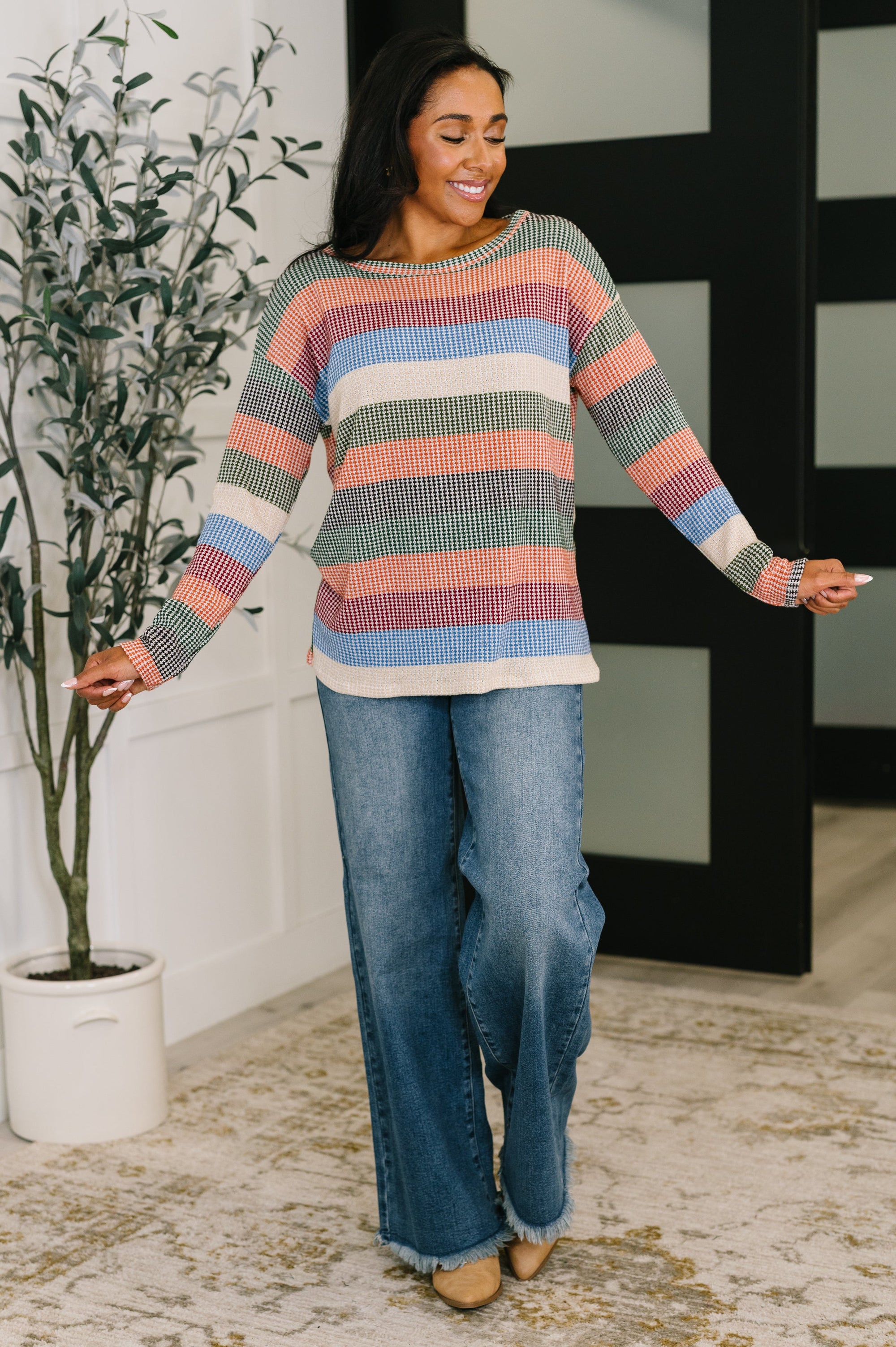 To Be Determined Drop Shoulder Top in Rust, Olive and Blue (SM-3X)