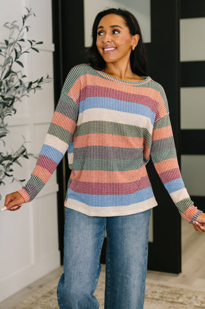 To Be Determined Drop Shoulder Top in Rust, Olive and Blue (SM-3X)