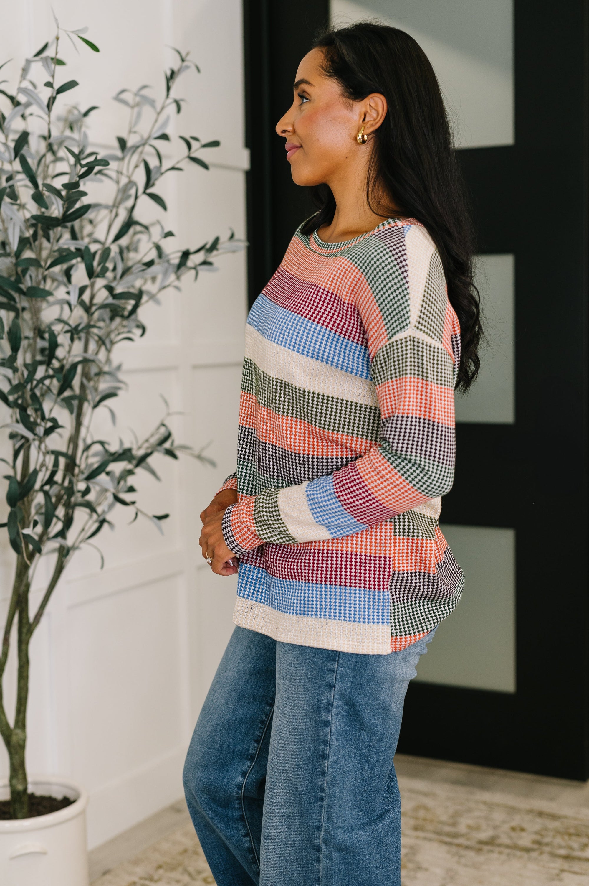 To Be Determined Drop Shoulder Top in Rust, Olive and Blue (SM-3X)