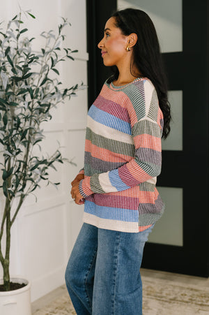 To Be Determined Drop Shoulder Top in Rust, Olive and Blue (SM-3X)