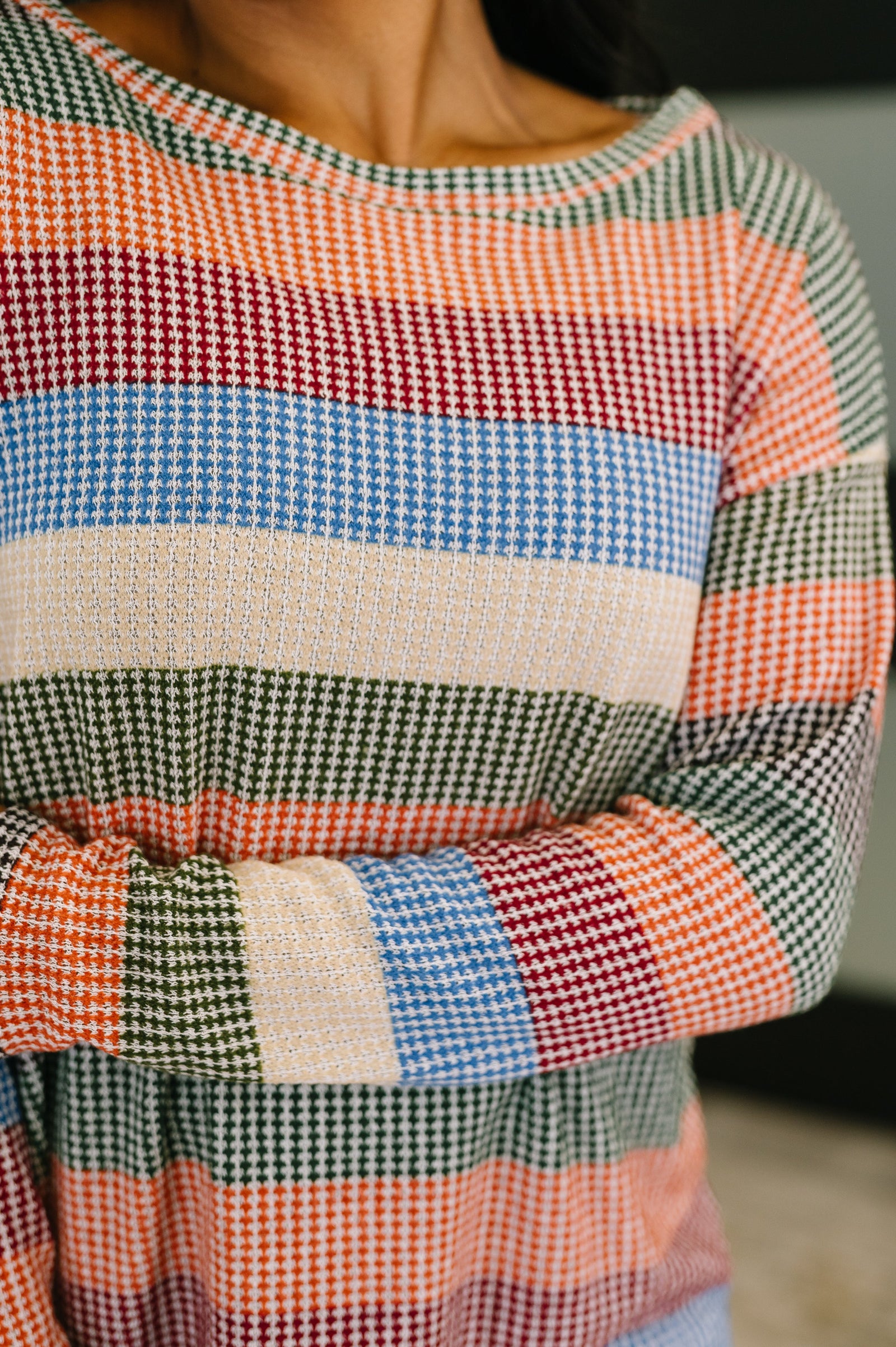 To Be Determined Drop Shoulder Top in Rust, Olive and Blue (SM-3X)