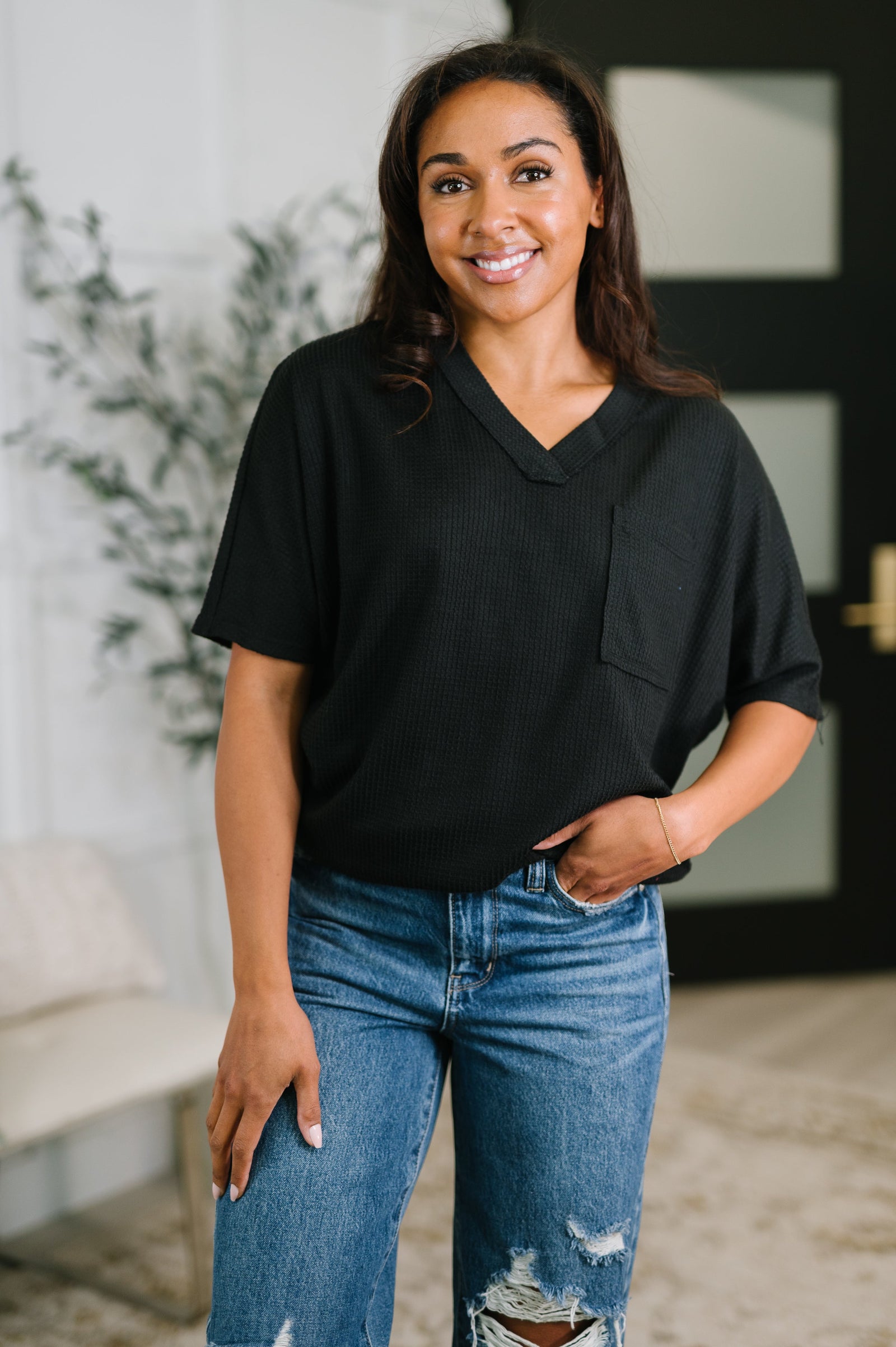 Together We're Unlimited Basic V-Neck Tee in Black (SM-3X)
