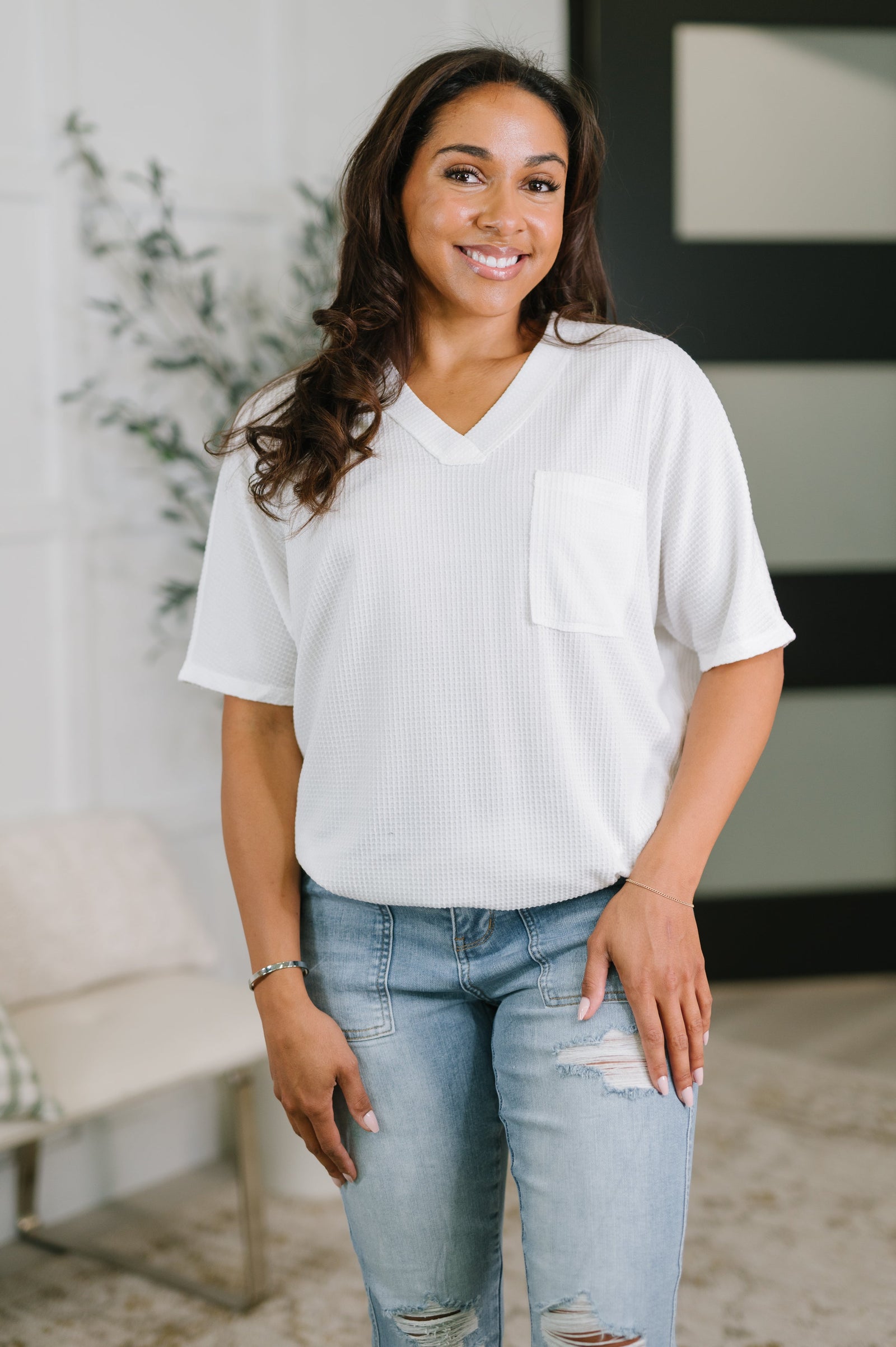 Together We're Unlimited Basic V-Neck Tee in Ivory (SM-3X)