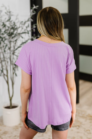 Top Shelf Basic V-Neck Ribbed Tee in Lavender (SM-3X) - STB Boutique