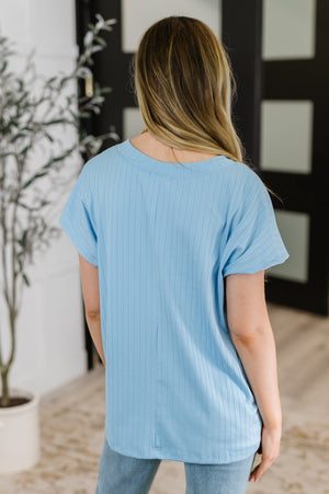 Top Shelf Basic V-Neck Ribbed Tee in Sky Blue (SM-3X) - STB Boutique